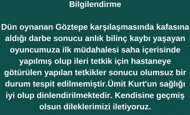 ŞANLIURFASPORLU ÜMİT’İN SAĞLIK DURUMU İYİ